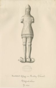 Audley Monuments - "Audley Knight": sepia-tegning, 1840 av John Buckler
