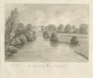 Bishton Hall: sepia-tegning, 1841 av John Buckler