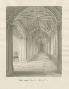 Blithfield Hall - Cloisters: sepia-tegning av John Buckler