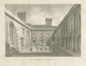 Blithfield Hall - Courtyard: sepia-tegning av John Buckler