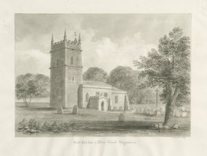 Blore Church: sepia-tegning, 1847 av John Buckler