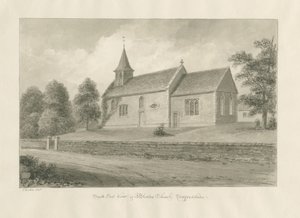 Blurton Church: sepia-tegning, 1848 av John Buckler
