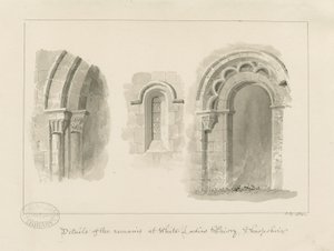 Brewood - Whiteladies Priory (Ruin): sepia-tegning av John Buckler