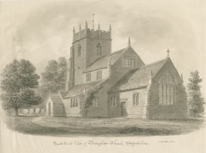 Broughton Church: sepia-tegning, 1843 av John Buckler