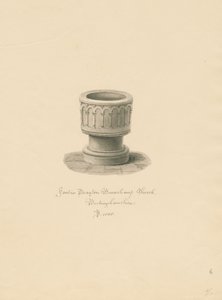 Buckinghamshire - Drayton Beauchamp Church: sepia-tegning, 1838 av John Buckler