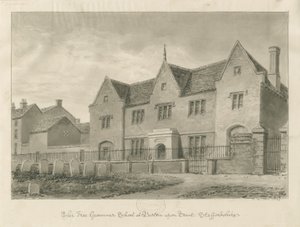 Burton-upon-Trent - Grammar School: sepia-tegning av John Buckler