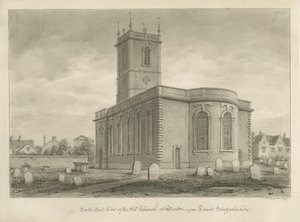 Burton-upon-Trent - Old Church: sepia-tegning av John Buckler