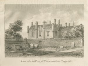 Burton-upon-Trent - Priory House: sepia-tegning av John Buckler