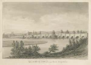 Burton-upon-Trent Bridge and Town: sepia-tegning av John Buckler