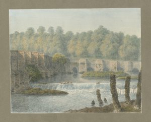 Burton-upon-Trent Bridge and Town: vannfargemaleri, og [?1700-tallet] av John Buckler