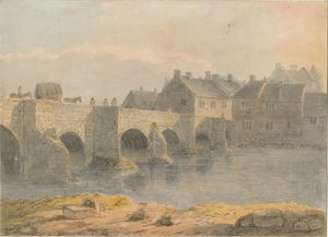 Burton-upon-Trent Bridge and Town: vannfargemaleri, og [?1700-tallet] av John Buckler