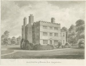 Butterton Hall: sepia-tegning, 1844 av John Buckler