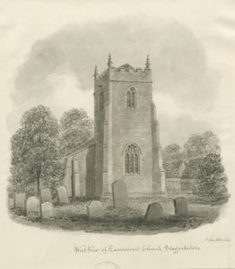 Caverswall kirke: sepia tegning