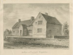 Caverswall Village - Gamle hus: sepia-tegning av John Buckler