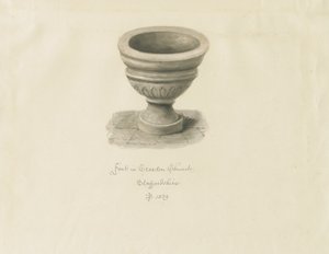 Croxden - Font i gjestekapellet: sepia-tegning av John Buckler