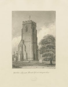 Drayton Bassett Church: sepia-tegning, 1838 av John Buckler