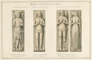 Essex - Earls Colne Church - Effigies: sepia-tegning, 1824 av John Buckler