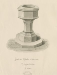 Font Stoke-upon-Trent Church: sepia-tegning av John Buckler