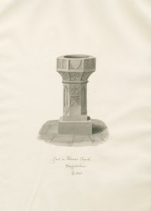 Font i Alrewas kirke: sepia-tegning av John Buckler
