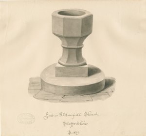 Font i Alstonfield Church: sepia-tegning av John Buckler