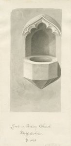 Font i Ashley Church: sepia-tegning, 1843 av John Buckler