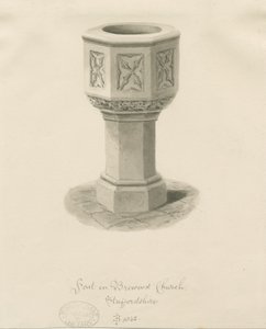 Font i Brewood Church: sepia-tegning av John Buckler