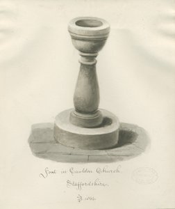 Font i Cauldon Church: sepia-tegning av John Buckler