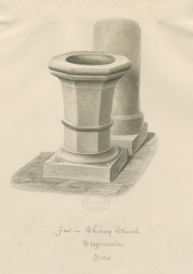 Font i Chebsey Church: sepia-tegning av John Buckler