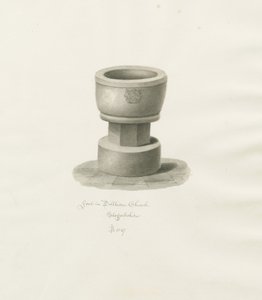 Font i Dilhorne kirke: sepia-tegning, 1847 av John Buckler