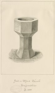 Font i Elford Church: sepia-tegning av John Buckler