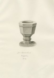 Font i Grindon Church: sepia-tegning av John Buckler