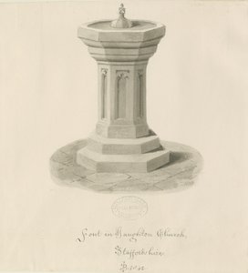 Font i Haughton Church: sepia-tegning av John Buckler