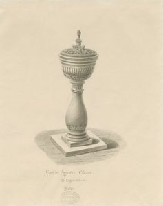 Font i Ingestre kirke: sepia tegning av John Buckler