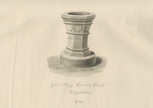 Font i Kings Bromley Church: sepia-tegning, 1839 av John Buckler