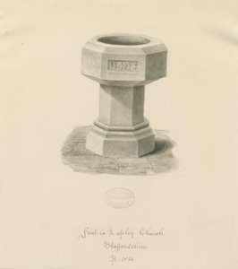 Font i Lapley Church: sepia vasketegning av John Buckler