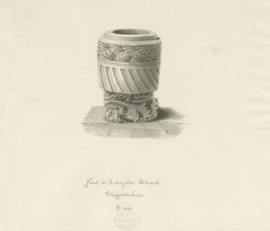 Font i Longdon Church: sepia-tegning av John Buckler
