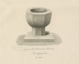 Font i Madeley Church: sepia-tegning av John Buckler