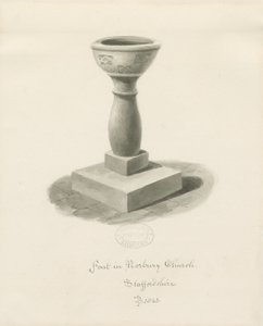 Font i Norbury Church: sepia vasketegning av John Buckler