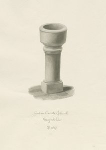 Font i Onecote Church: sepia-tegning, 1847 av John Buckler