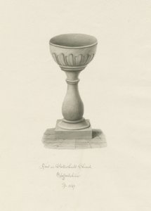 Font i Patshull kirke: sepia-tegning av John Buckler