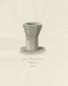 Font i Pattingham Church: sepia vasketegning, 1846 av John Buckler