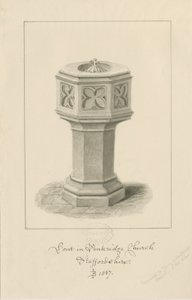 Font i Penkridge Church: sepia-tegning av John Buckler