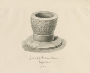 Font i Pipe Ridware Church: sepia-tegning av John Buckler