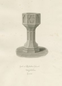Font i Rolleston Church: sepia-tegning, 1848 av John Buckler