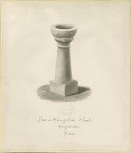 Font i Sheriffhales Church: sepia-tegning av John Buckler