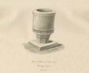 Font i Standon Church: sepia-tegning av John Buckler