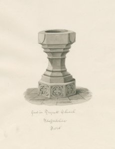 Font i Trysull kirke: sepiavask tegning av John Buckler