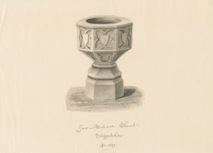 Font i Wichnor kirke: sepia-tegning av John Buckler