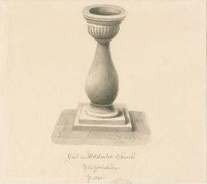 Font i Wolstanton Church: sepia-tegning av John Buckler