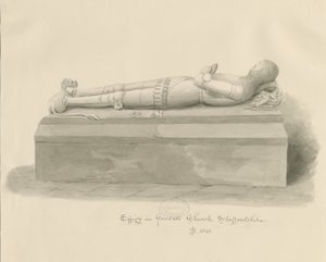 Gnosall kirke - Effigy: vasketegning av John Buckler